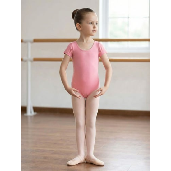 Gymo Dancewear Bale Mayosu Studio Basic Kısa Kol Koton Koyu Pembe