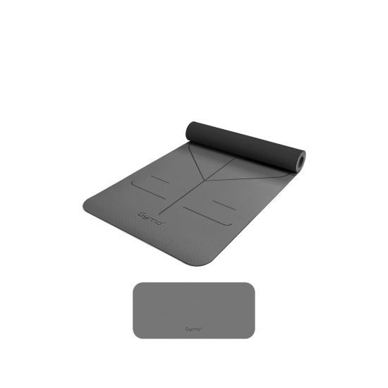 Gymo Hizalamalı 6mm TPE Yoga Matı Pilates Minderi Diz Dirsek Koruyucu Matlı Set Gri