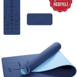 Gymo Sembol Hizalamalı 6mm TPE Yoga Matı Pilates Minderi Diz Dirsek Koruyucu Matlı Set Mavi