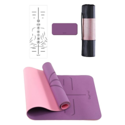 Gymo Sembol Hizalamalı 6mm TPE Yoga Matı Pilates Minderi Diz Dirsek Koruyucu Matlı Set Mürdüm