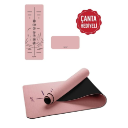 Gymo Sembol Hizalamalı 6mm TPE Yoga Matı Pilates Minderi Diz Dirsek Koruyucu Matlı Set Scarlet