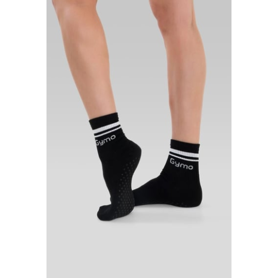 Gymo Sports Logolu Silikon Tabanlı Kaydırmaz Soket Yoga Çorap Siyah