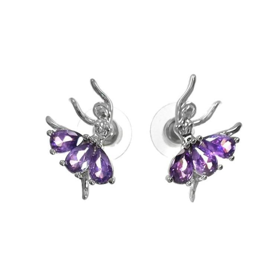 Taşlı Balerin Küpe Mor GRDB30198-4